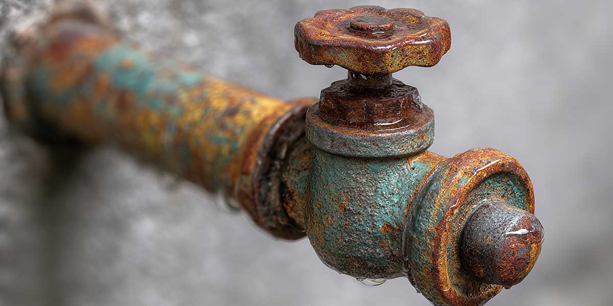 Corroded outdoor plumbing pipe handle damaged by salty coastal air, highlighting the effects of corrosion on San Francisco plumbing.